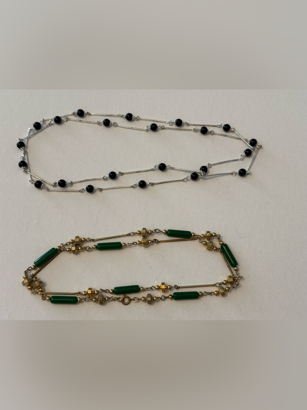 Delicate Black Beaded Silver Chain Necklace